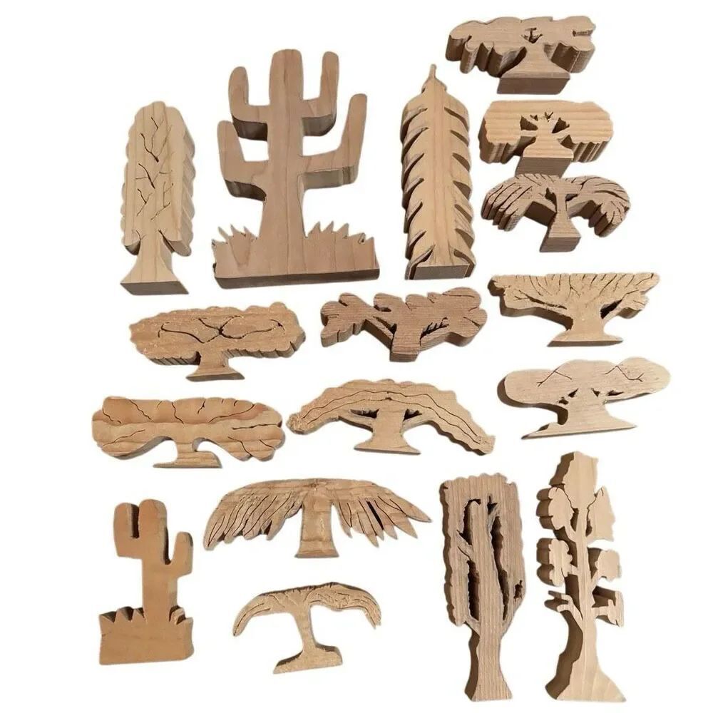 Lot Of 17 Hand Carved Wooden Trees And Cactuses